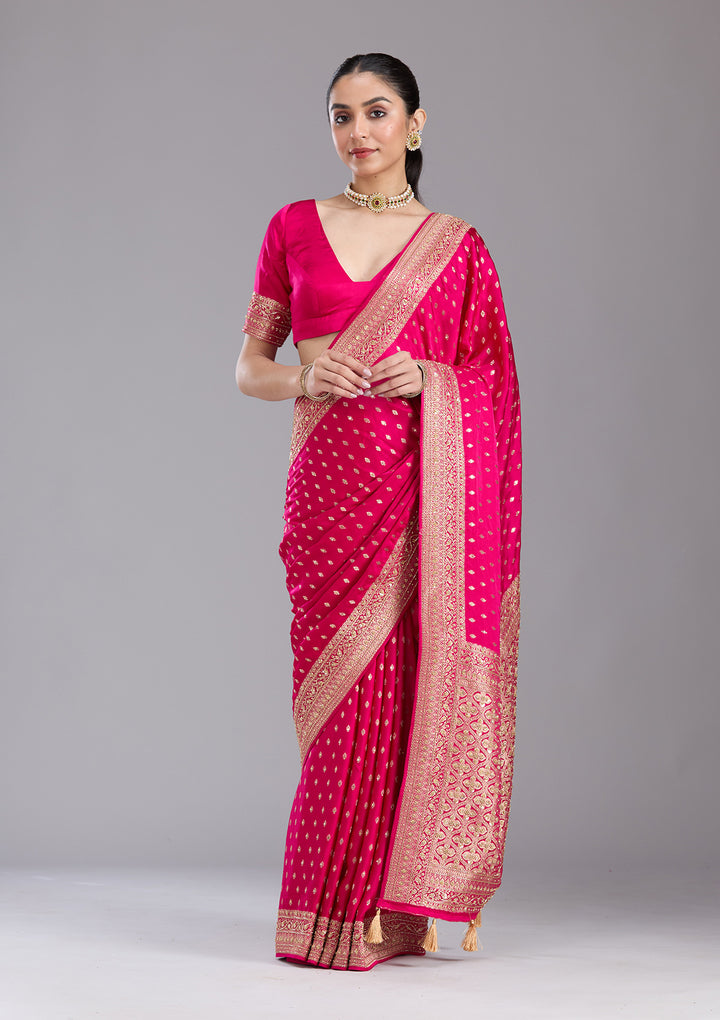 Rani Pink Aariwork Silk Saree