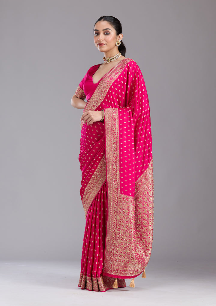 Rani Pink Aariwork Silk Saree