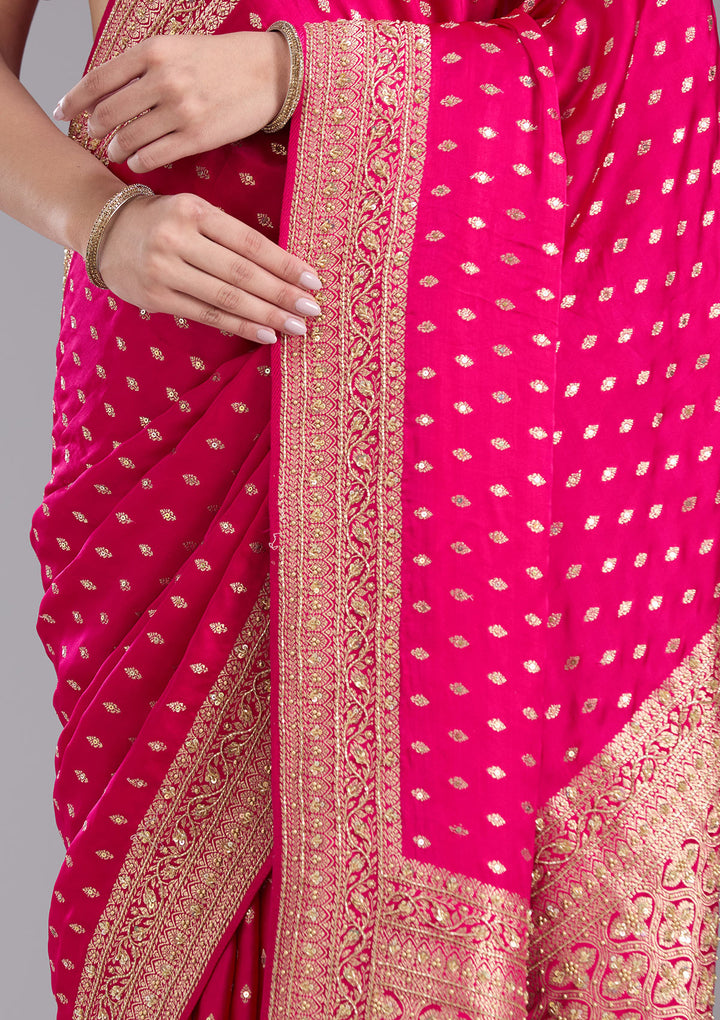 Rani Pink Aariwork Silk Saree