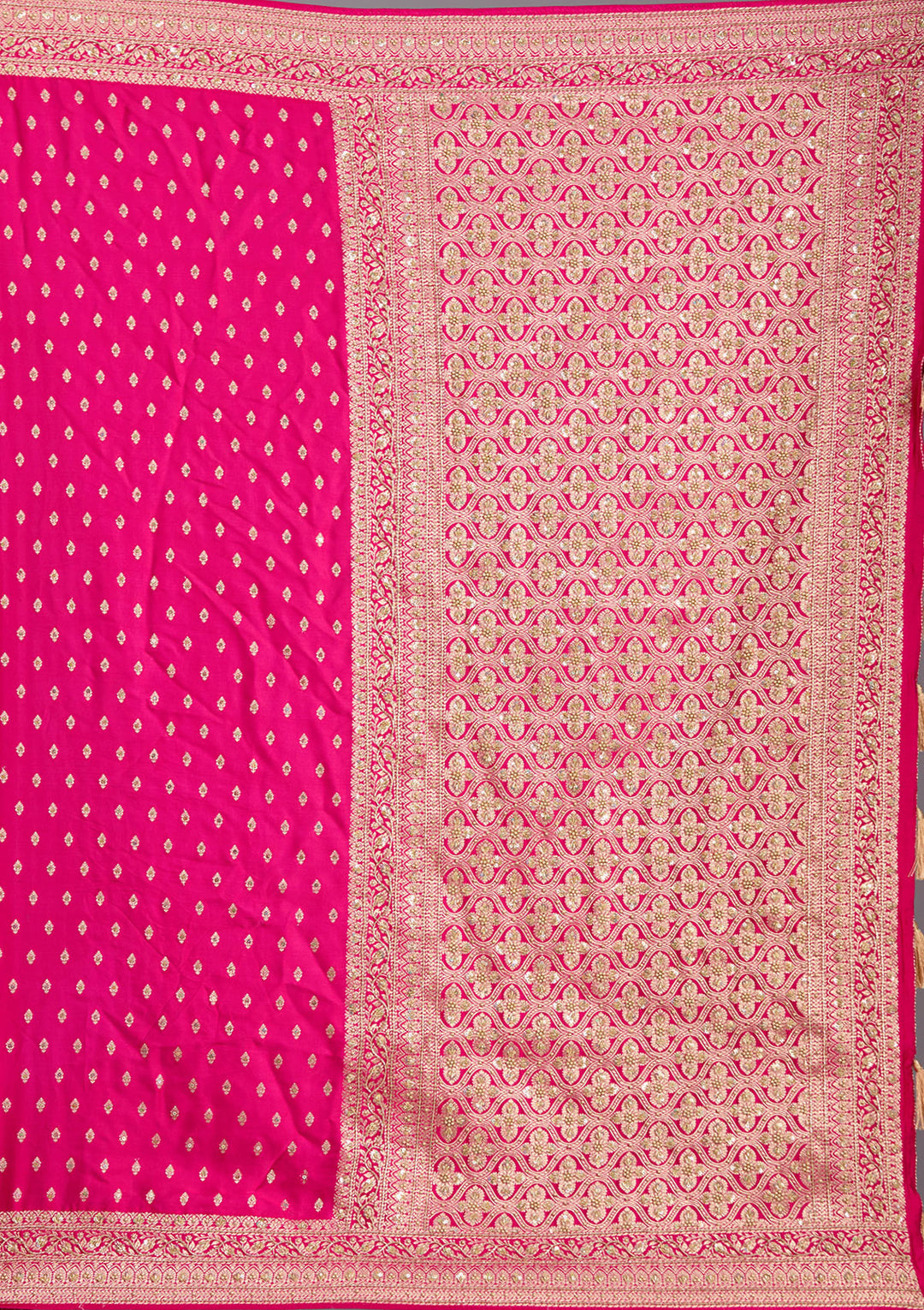 Rani Pink Aariwork Silk Saree