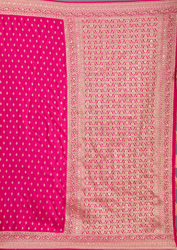Rani Pink Aariwork Silk Saree