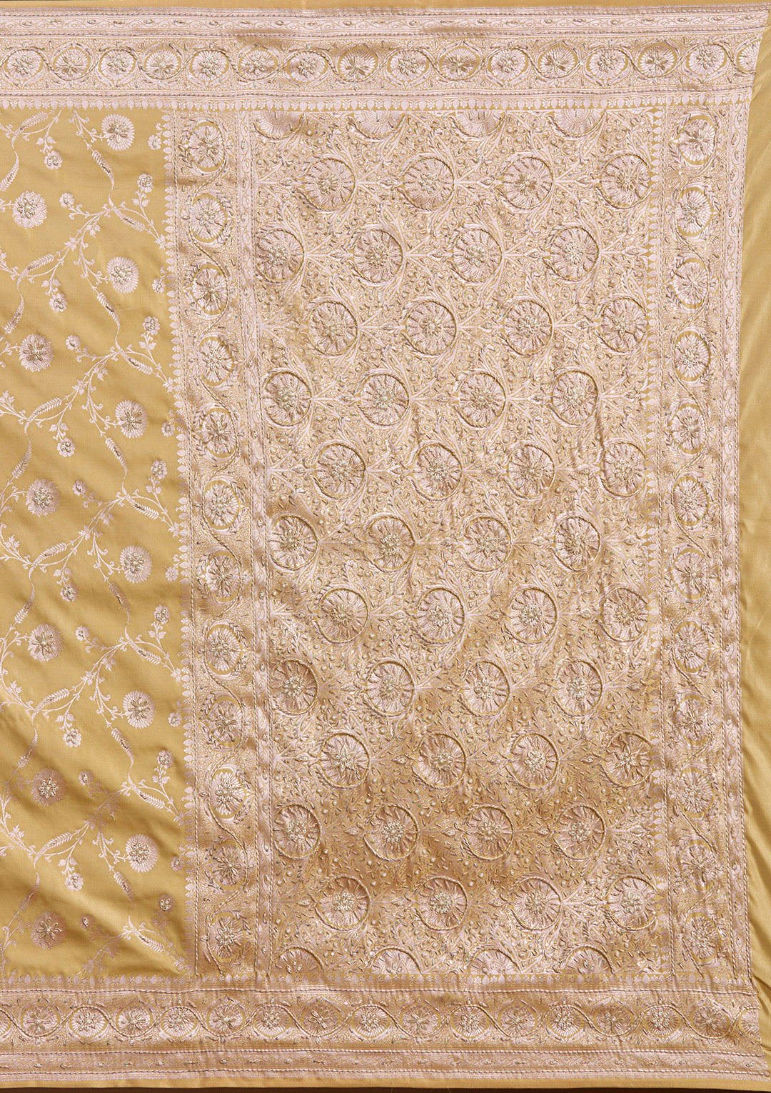 Mehendi Silk Jaal Gold Zardozi Saree With Matching Blouse Piece