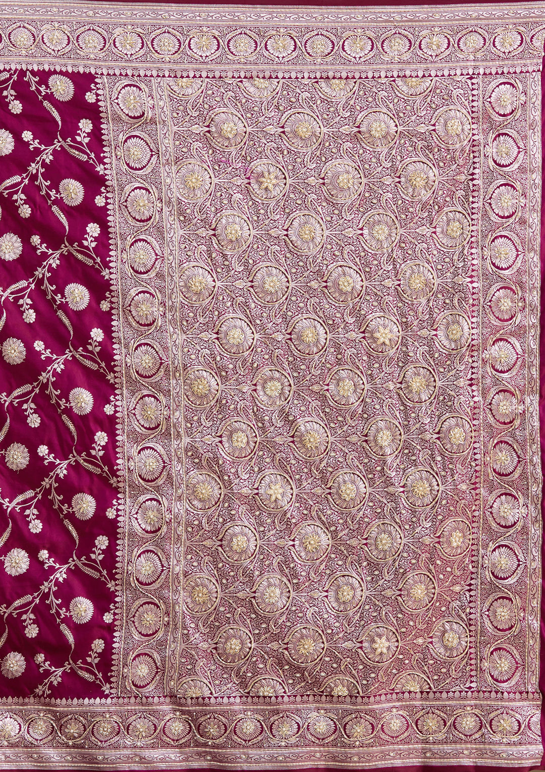 Wine Silk Jaal Gold Zardozi Saree With Matching Blouse Piece