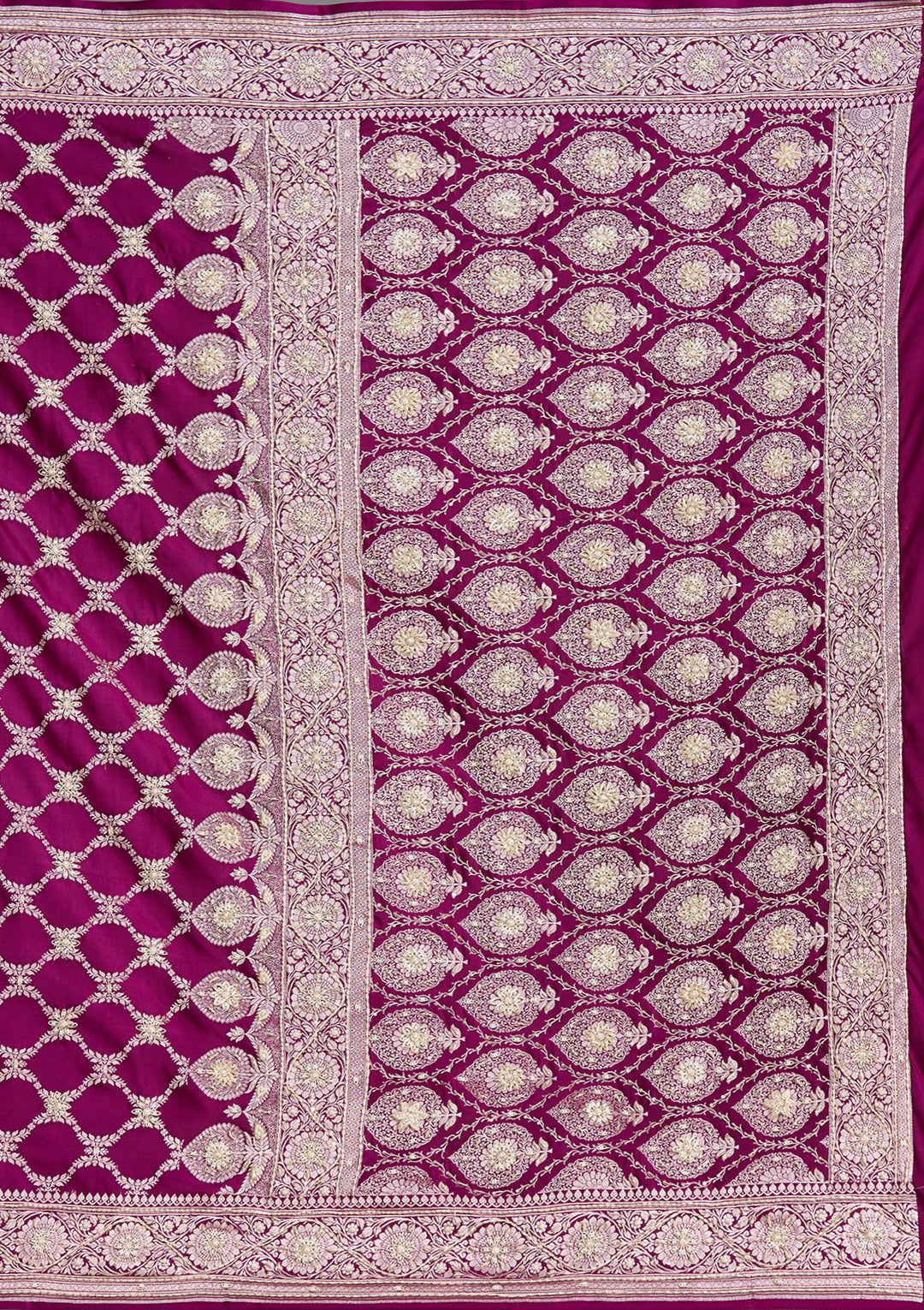 Wine Silk Jaal Gold Zardozi Saree With Matching Blouse Piece