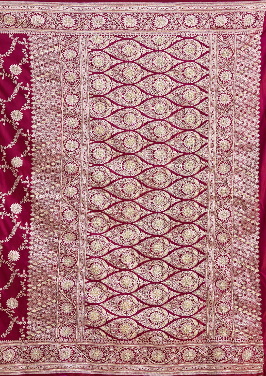Maroon Silk Jaal Gold Zardozi Saree With Matching Blouse Piece