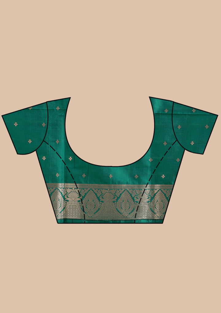 Green Silk Buti Gold Zariwork Saree With Matching Blouse Piece