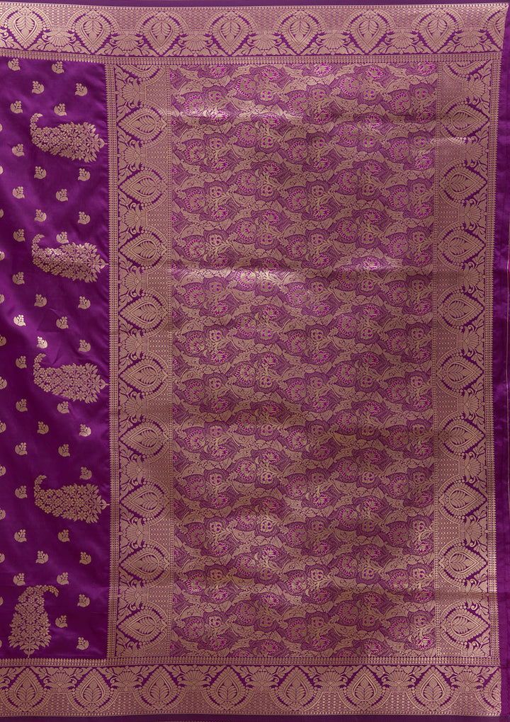 Violet Silk Buti Gold Zariwork Saree With Matching Blouse Piece