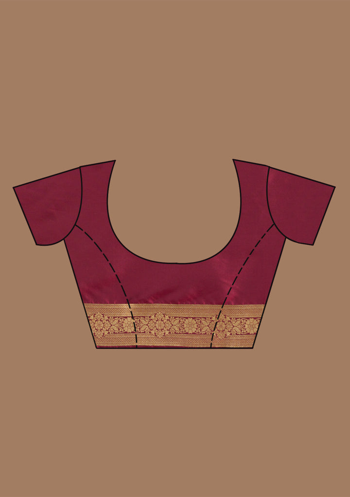 Maroon Silk Jaal Gold Zariwork Saree With Matching Blouse Piece