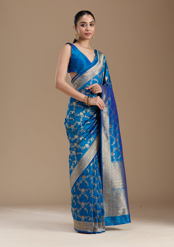 Royal Blue Zariwork Art Silk Saree