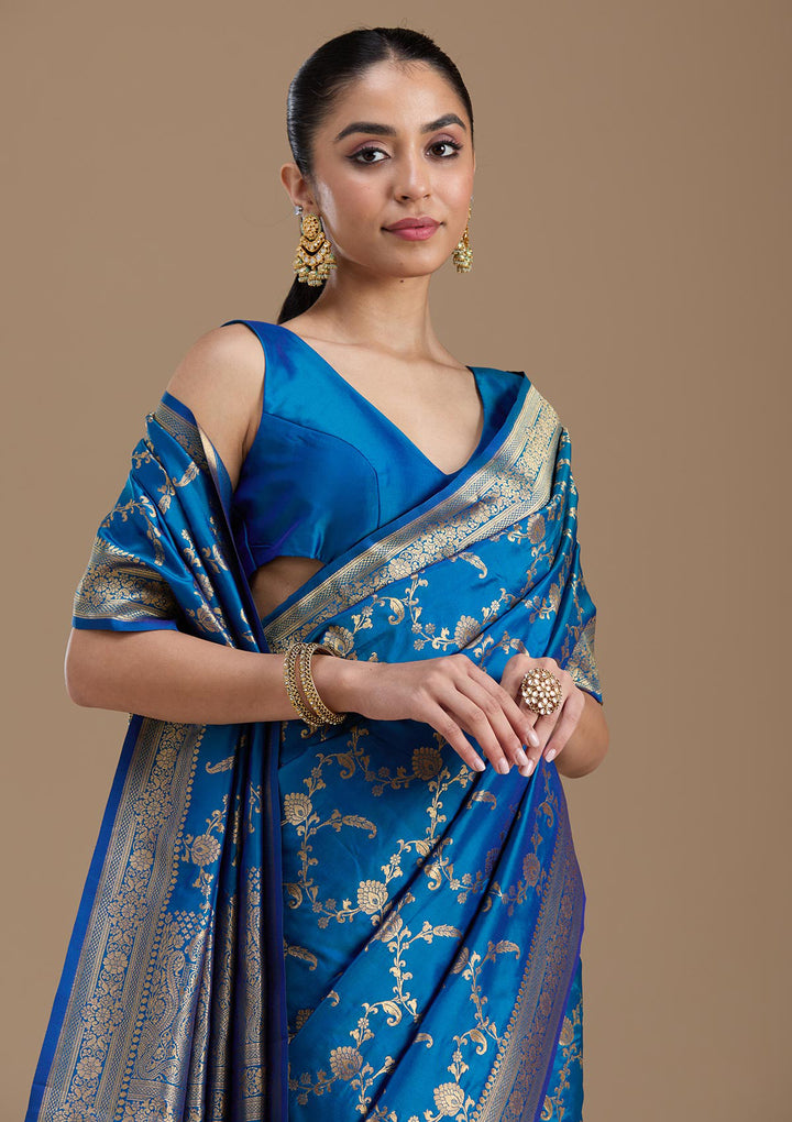 Royal Blue Zariwork Art Silk Saree