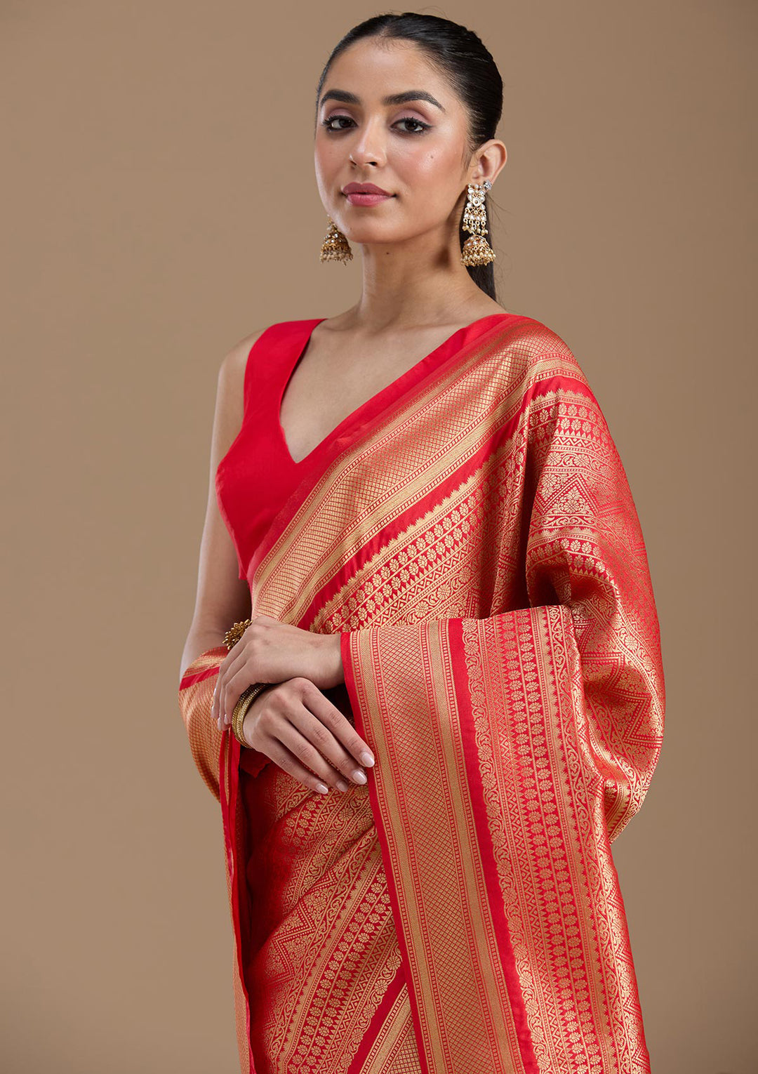 Red Zariwork Art Silk Saree