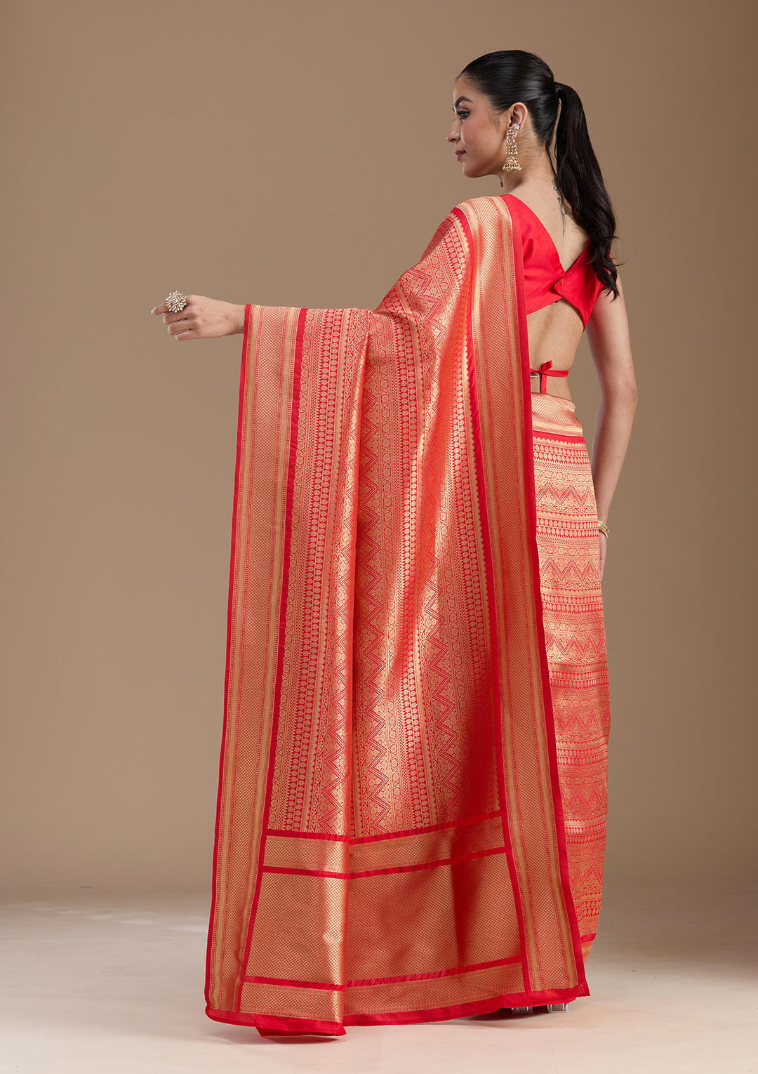 Red Zariwork Art Silk Saree