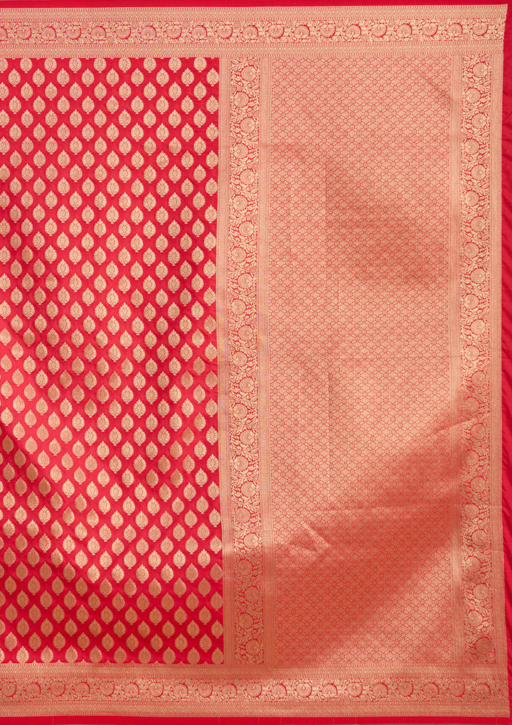 Red Silk Jaal Zariwork Saree With Matching Blouse Piece