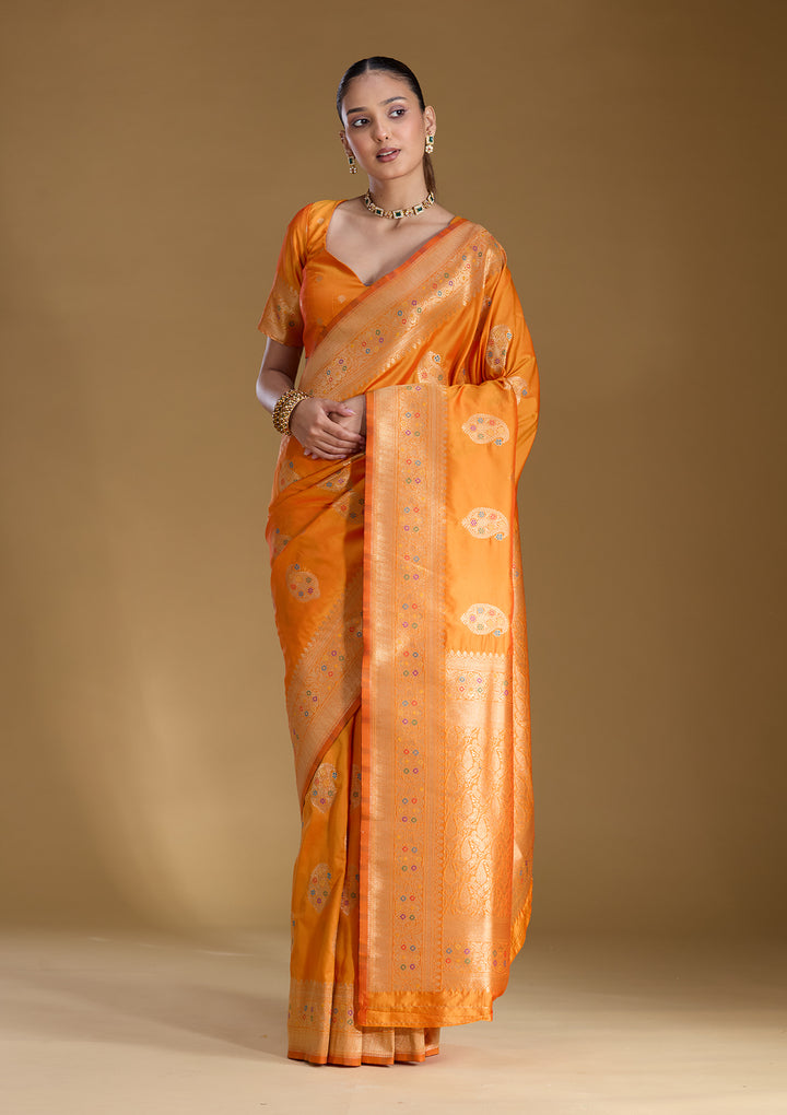 Mustard Silk Buti Zariwork Saree With Matching Blouse Piece