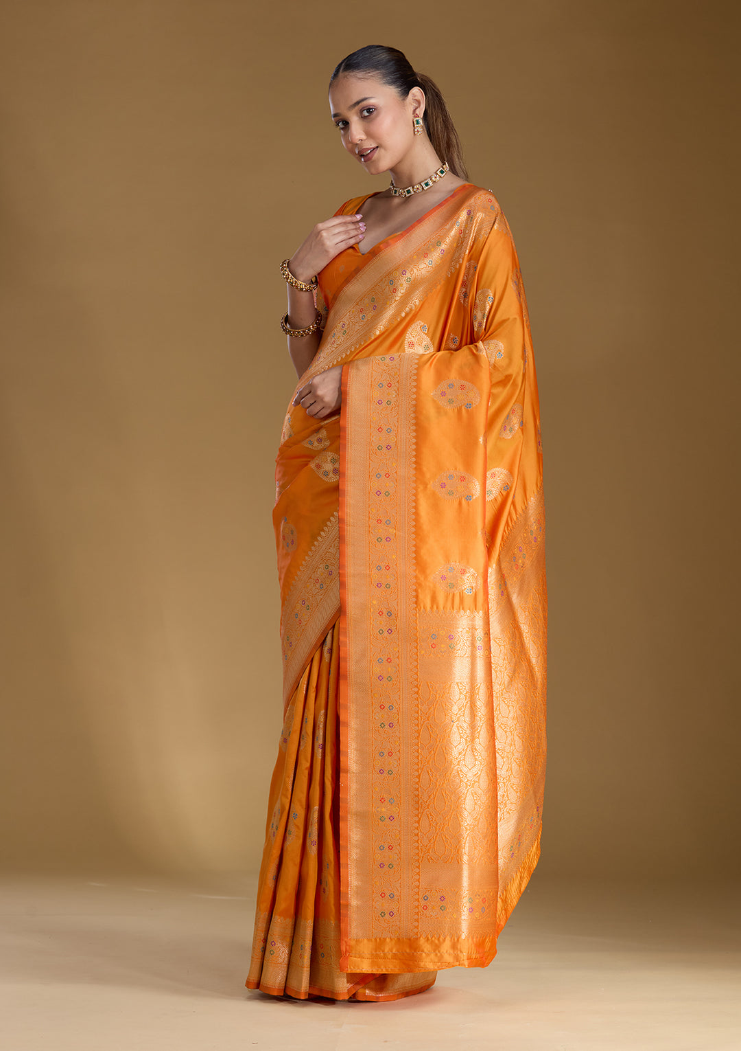 Mustard Silk Buti Zariwork Saree With Matching Blouse Piece