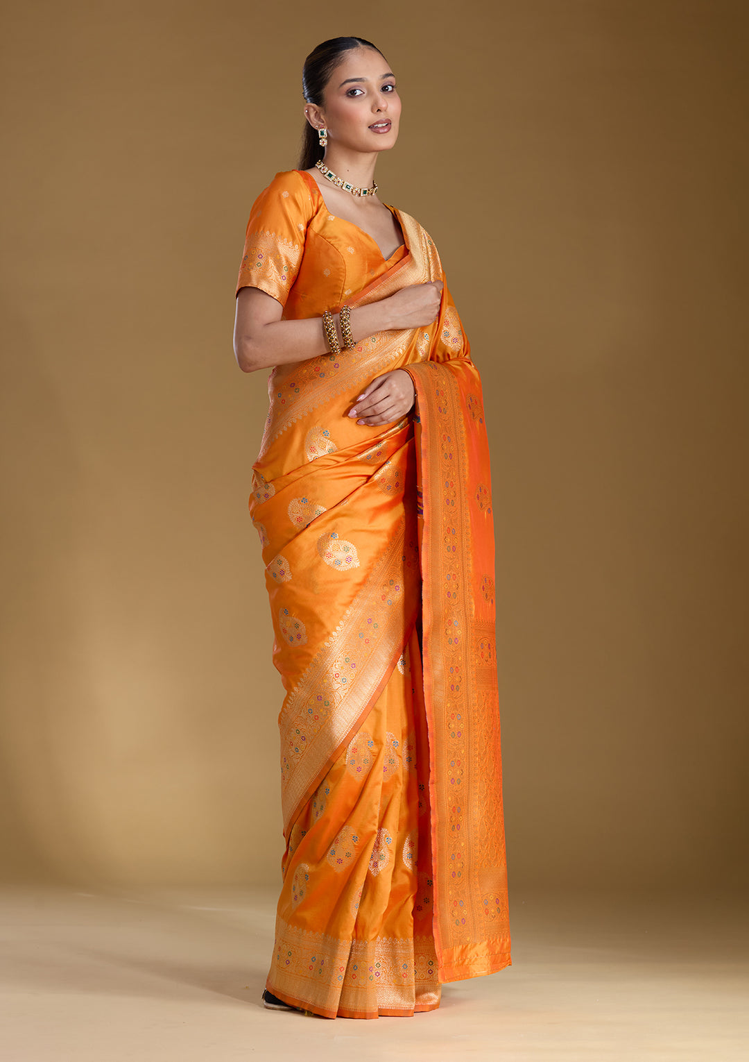 Mustard Silk Buti Zariwork Saree With Matching Blouse Piece