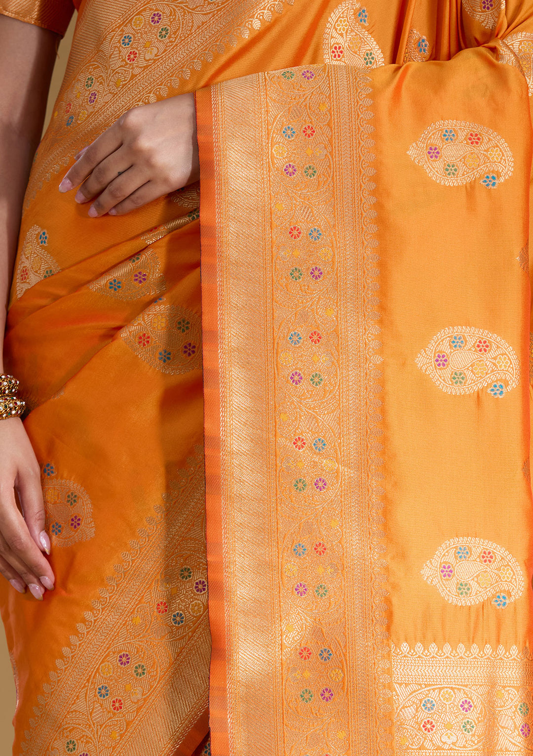 Mustard Silk Buti Zariwork Saree With Matching Blouse Piece