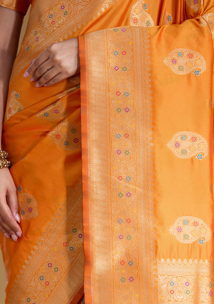Mustard Silk Buti Zariwork Saree With Matching Blouse Piece