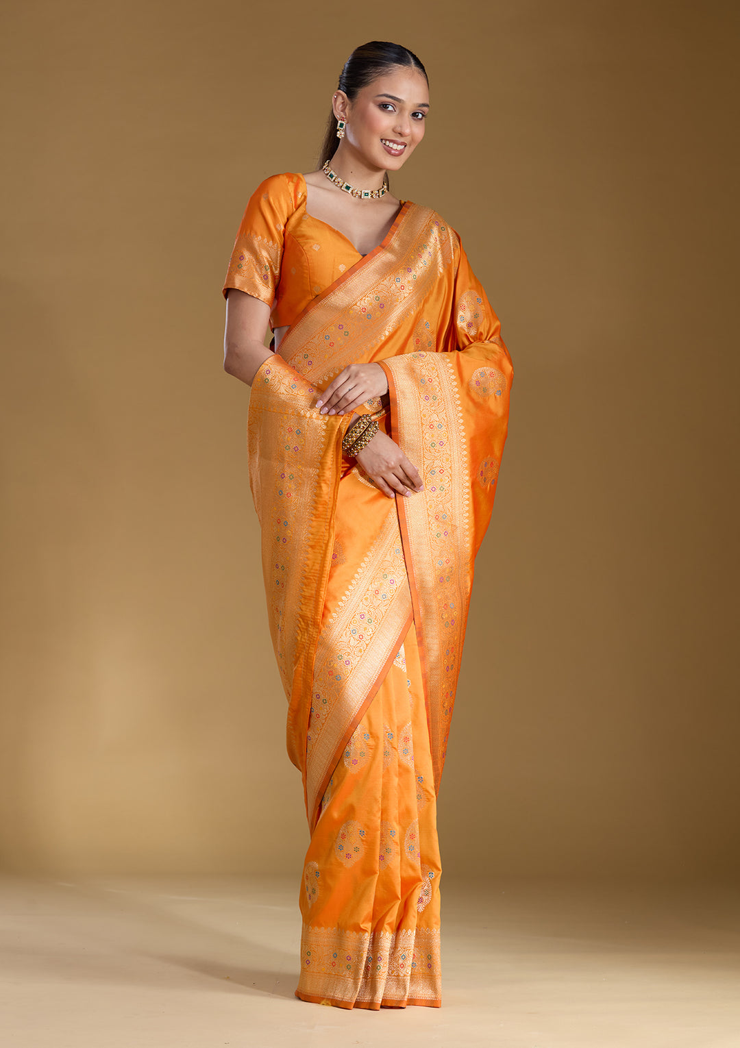 Mustard Silk Buti Zariwork Saree With Matching Blouse Piece