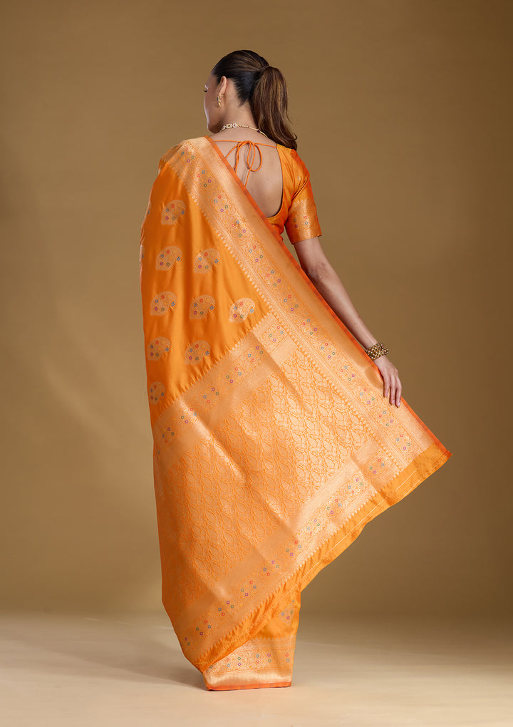 Mustard Silk Buti Zariwork Saree With Matching Blouse Piece