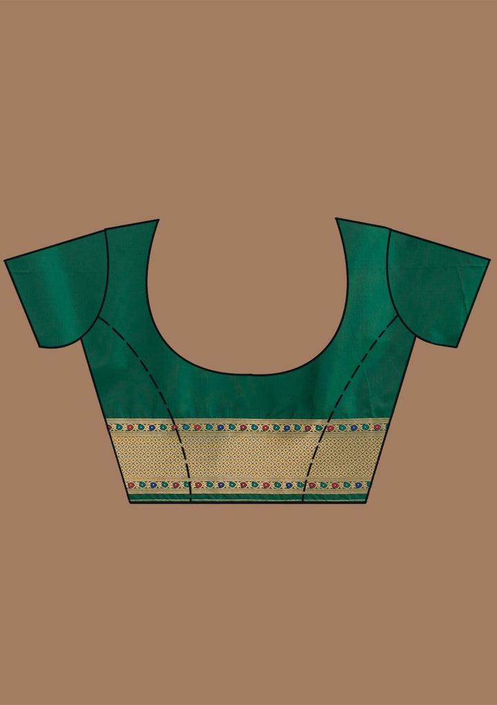 Bottle Green Silk Jaal Zariwork Saree With Matching Blouse Piece