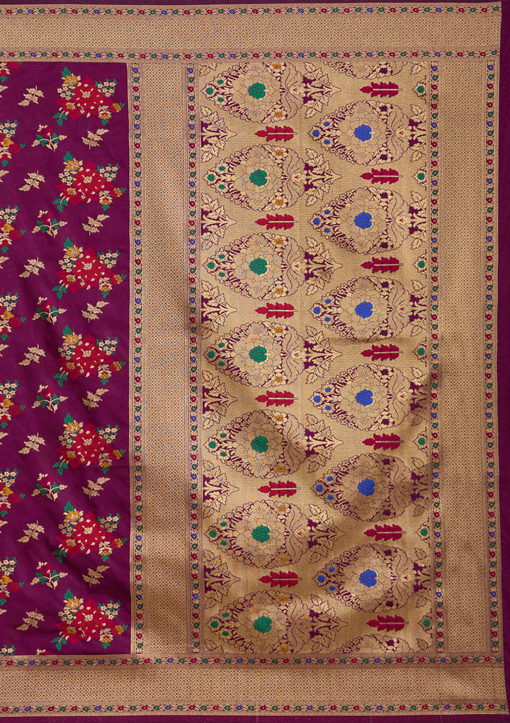 Wine Silk Jaal Zariwork Saree With Matching Blouse Piece