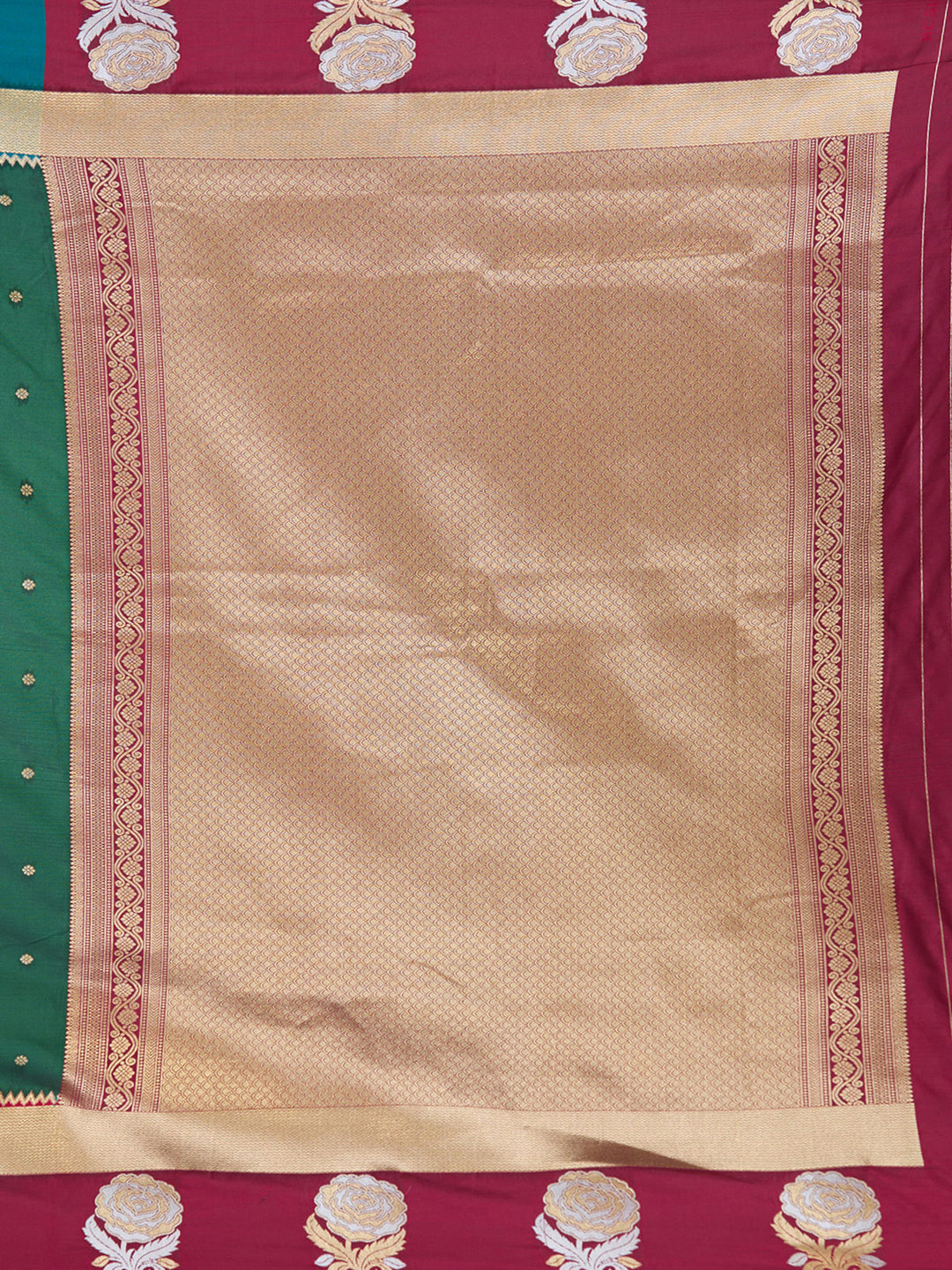 Bottle Green Silk Buti Zariwork Saree With Matching Blouse Piece