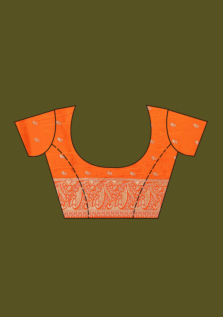 Orange Satin Jaal Gold Zariwork Saree With Matching Blouse Piece