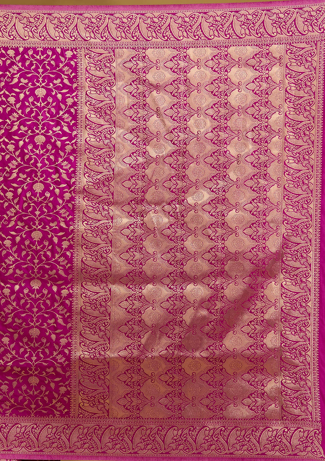Violet Satin Jaal Gold Zariwork Saree With Matching Blouse Piece