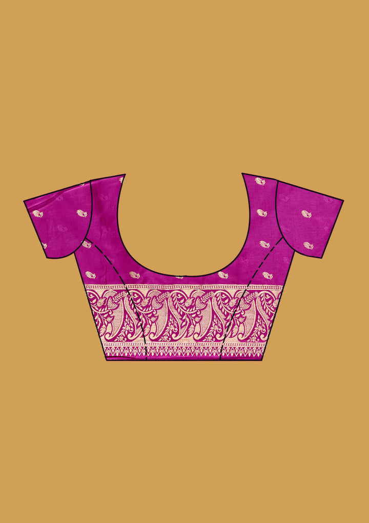 Violet Satin Jaal Gold Zariwork Saree With Matching Blouse Piece