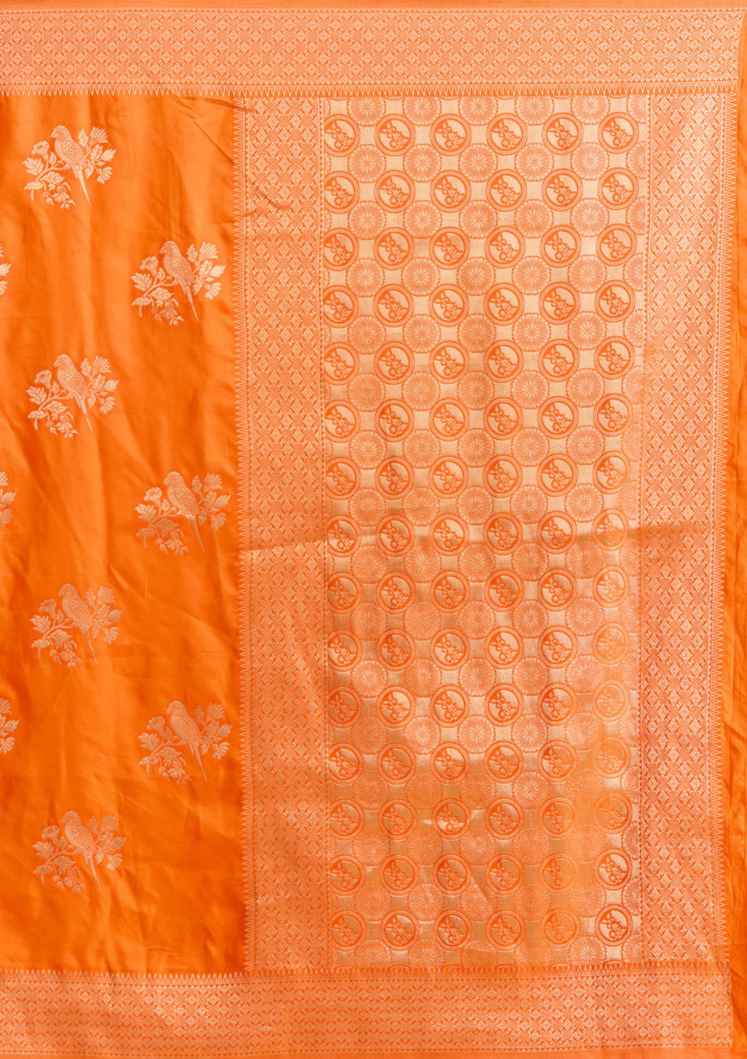 Orange Satin Buti Zariwork Saree With Matching Blouse Piece