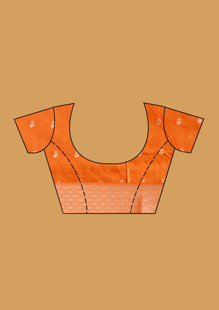 Orange Satin Buti Zariwork Saree With Matching Blouse Piece