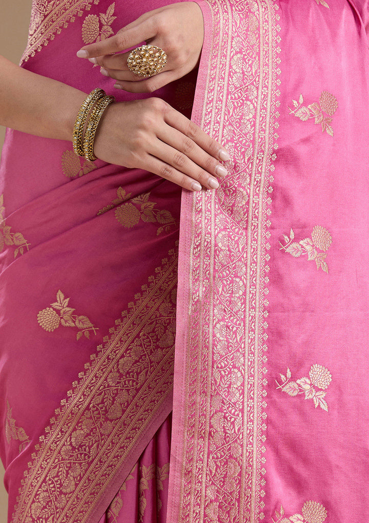 Baby Pink Zariwork Satin Silk Saree