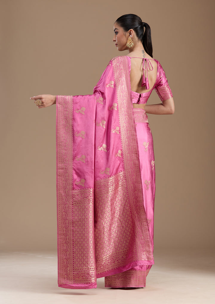 Baby Pink Zariwork Satin Silk Saree