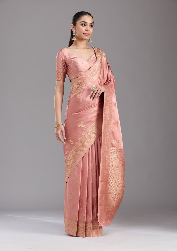Onion Pink Zariwork Satin Silk Saree