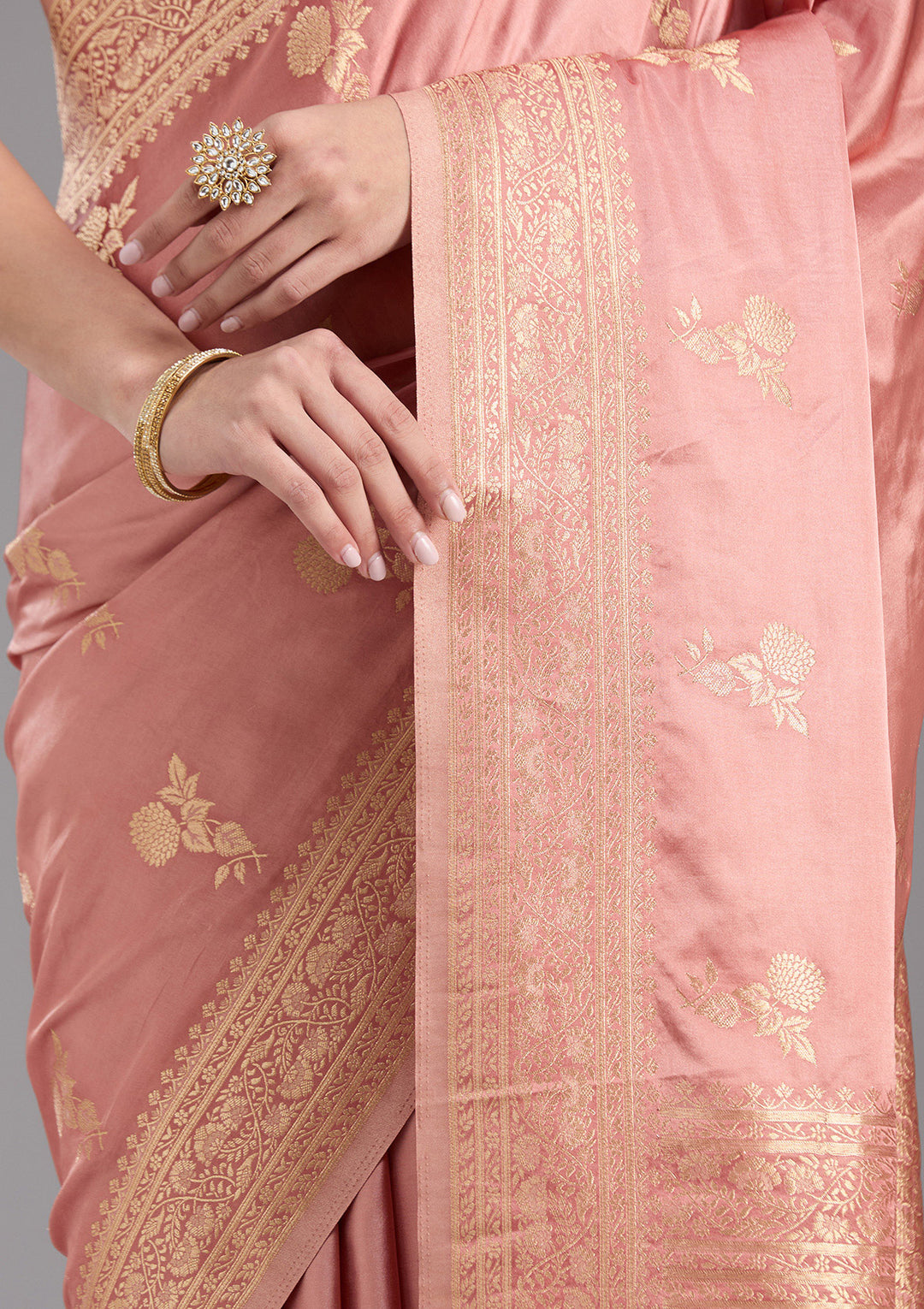Onion Pink Zariwork Satin Silk Saree
