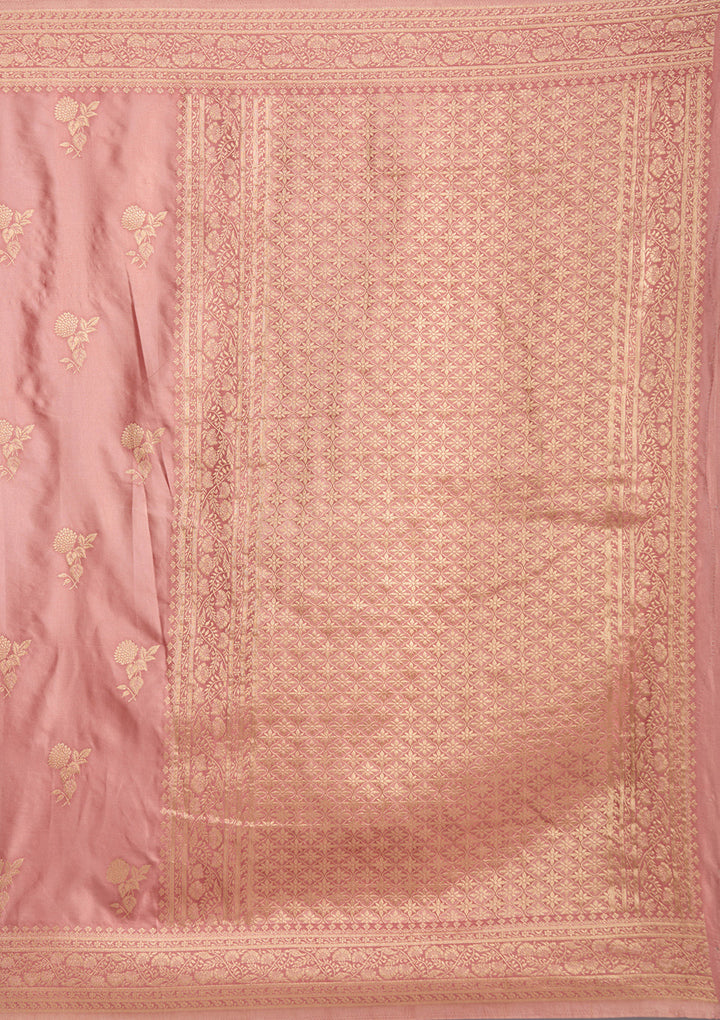 Onion Pink Zariwork Satin Silk Saree