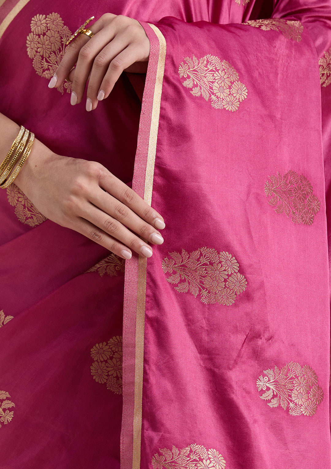 Onion Pink Zariwork Satin Silk Saree