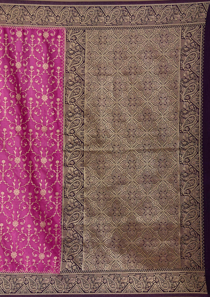 Lavender Silk Jaal Gold Zariwork Saree With Matching Blouse Piece