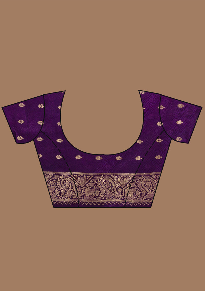 Lavender Silk Jaal Gold Zariwork Saree With Matching Blouse Piece