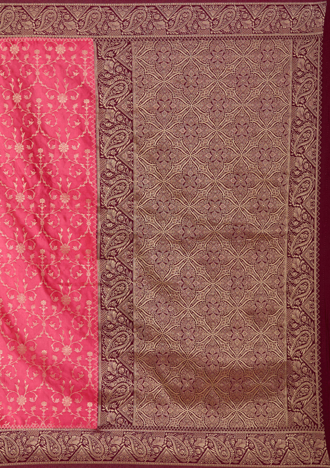 Pink Silk Jaal Gold Zariwork Saree With Matching Blouse Piece