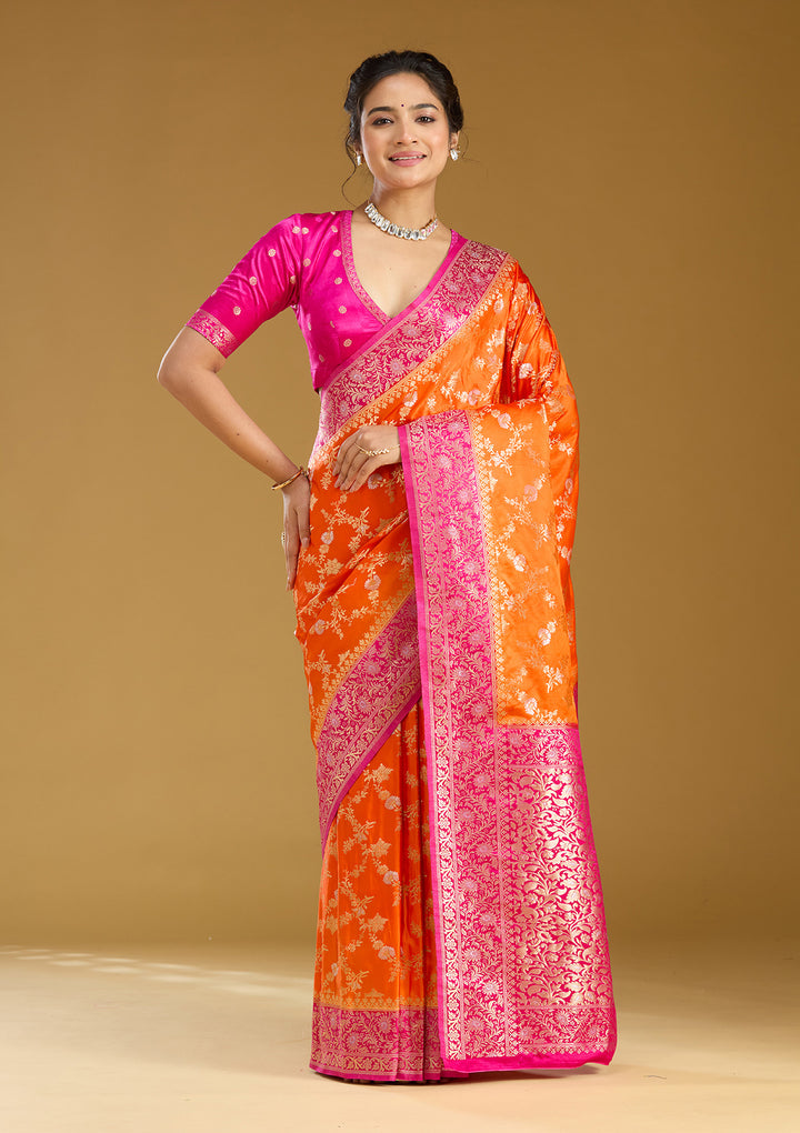 Orange Zariwork (Gold) Art Silk Saree