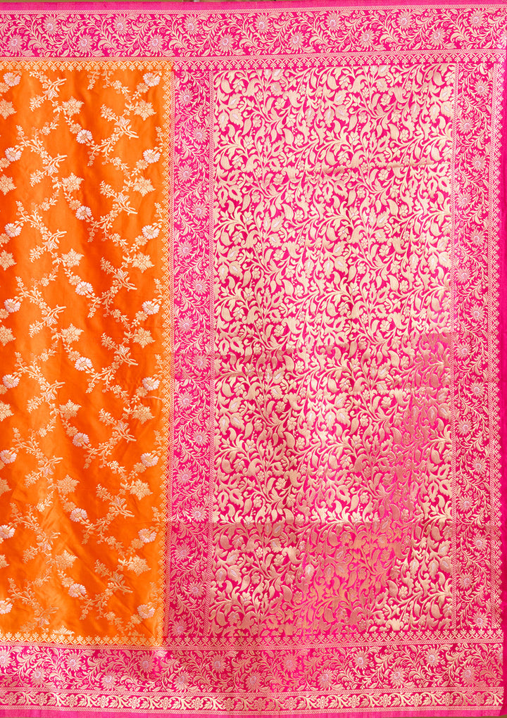 Orange Zariwork (Gold) Art Silk Saree