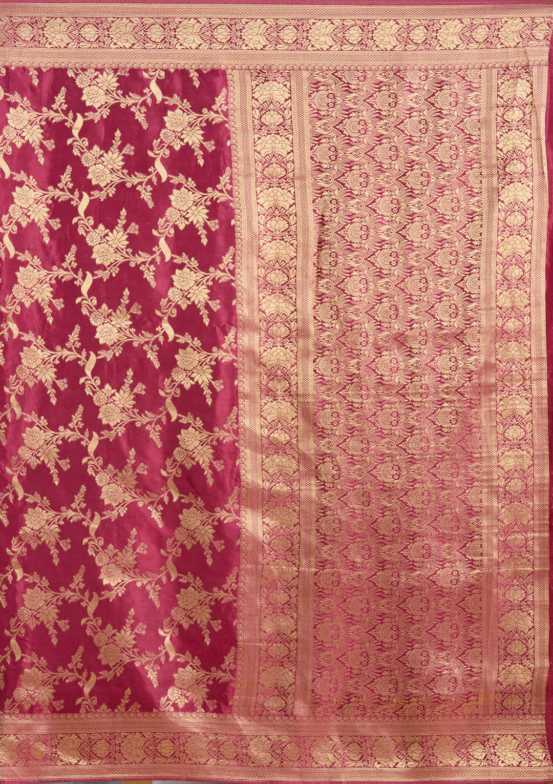 Wine Silk Jaal Gold Zariwork Saree With Matching Blouse Piece