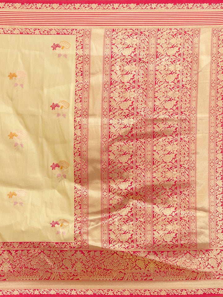 Cream Silk Jaal Zariwork Saree With Matching Blouse Piece