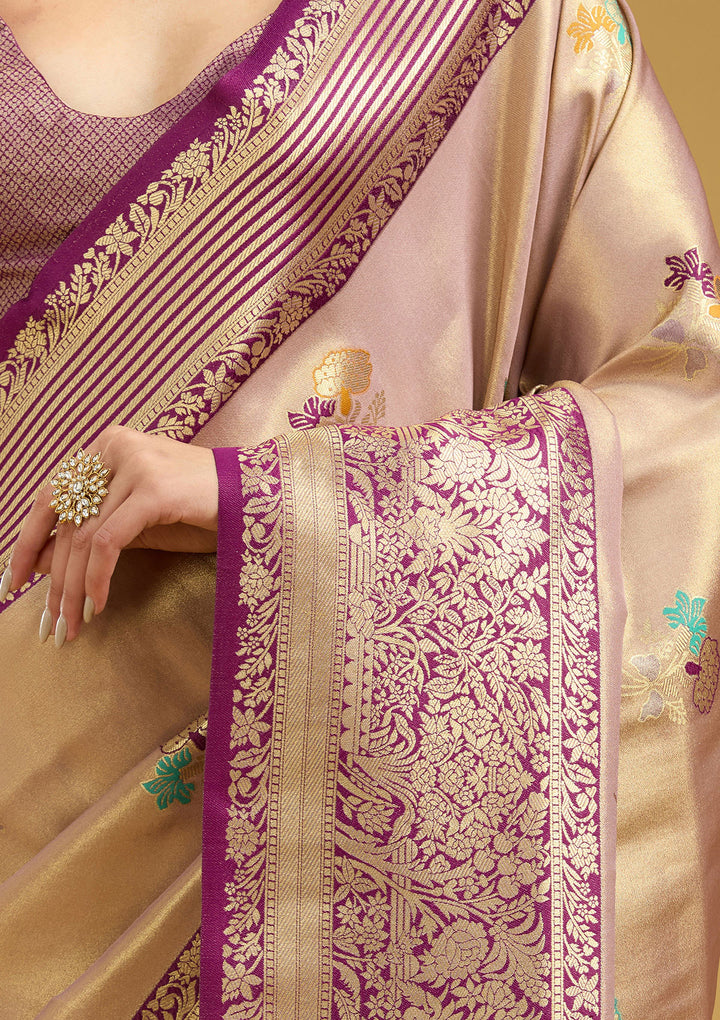 Mauve Silk Jaal Zariwork Saree With Matching Blouse Piece