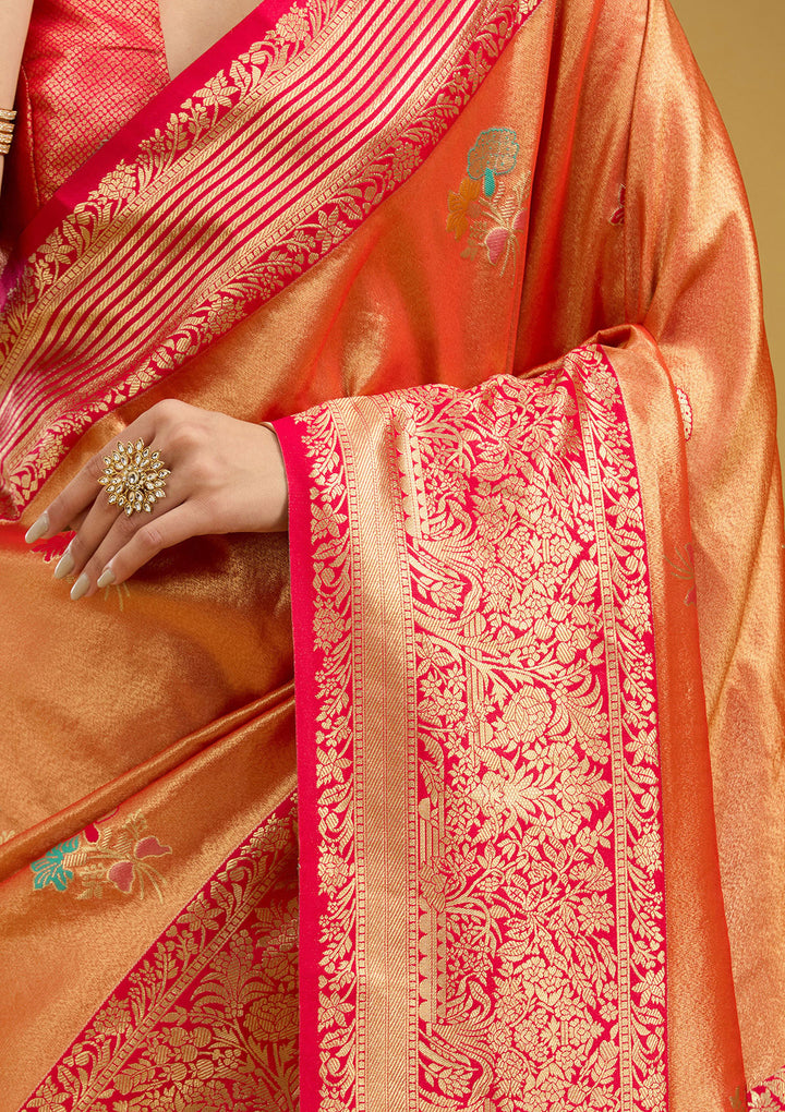 Rust Silk Jaal Zariwork Saree With Matching Blouse Piece