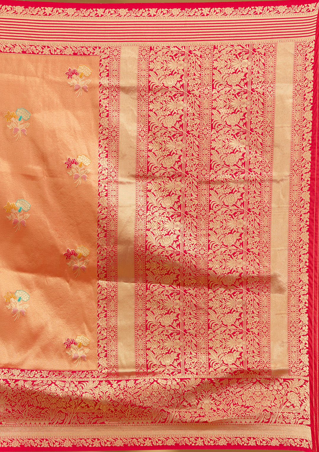 Rust Silk Jaal Zariwork Saree With Matching Blouse Piece