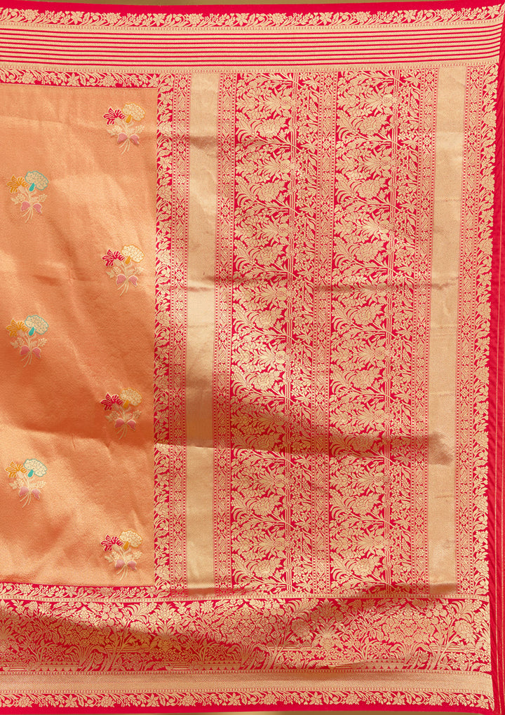 Rust Silk Jaal Zariwork Saree With Matching Blouse Piece