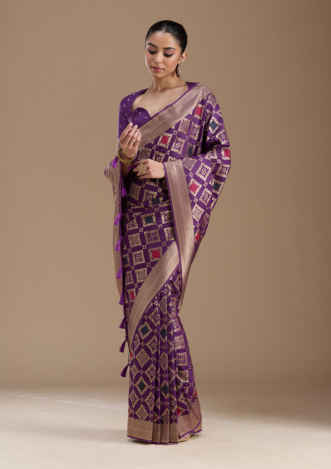Violet Silk Jaal Zariwork Saree With Matching Blouse Piece